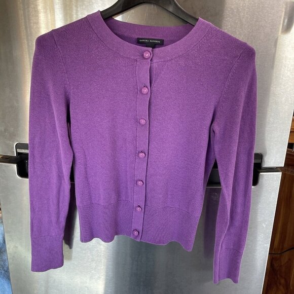 Cardigan Silk Cashmere Blend Banana Republic PurpleButtons Sweater L/S Women XS - Picture 1 of 15